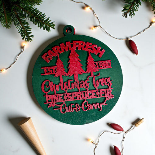 Farm Fresh Wooden Christmas Tree Ornament - Vintage Farmhouse Rustic Tree Trio