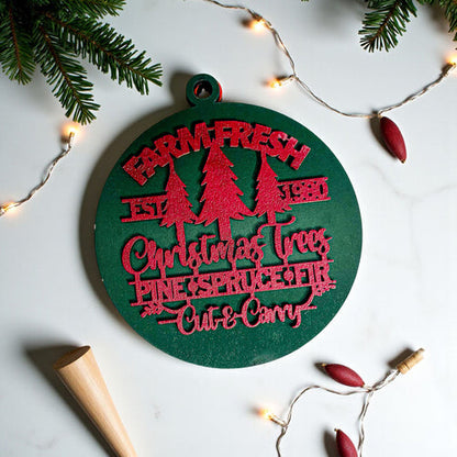 Farm Fresh Wooden Christmas Tree Ornament - Vintage Farmhouse Rustic Tree Trio