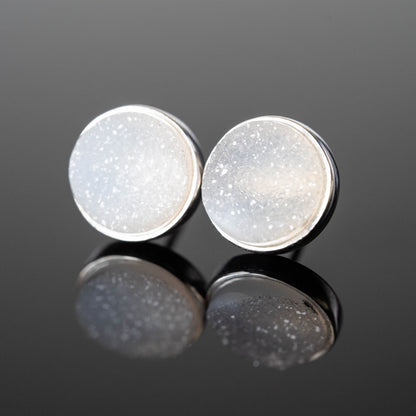 White Druzy Round Stud Earrings Sterling Silver Post