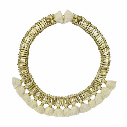Tassel Collar Necklace Boho Statement Temple-Inspired Cotton Tassel
