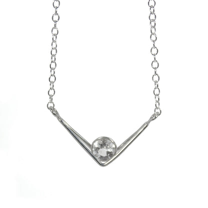 White Topaz Sterling Silver V Pendant Necklace 16 Inch