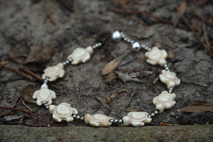 White Turtle Boho Silver Anklet Adjustable Beach Bracelet