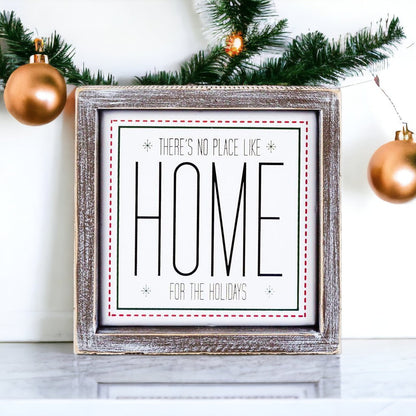 Holiday Home Wall Sign 7 Inch Framed Wood Metal Accent No Place Like Home For The Holidays