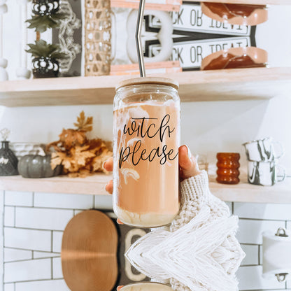 Witch Please 17oz Glass Tumbler With Bamboo Lid Stainless Straws And Cleaner