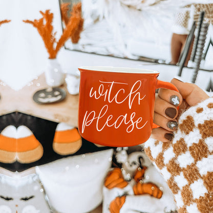 Witch Please Orange Ceramic Campfire Mug 14.5oz Double-Sided White Lettering