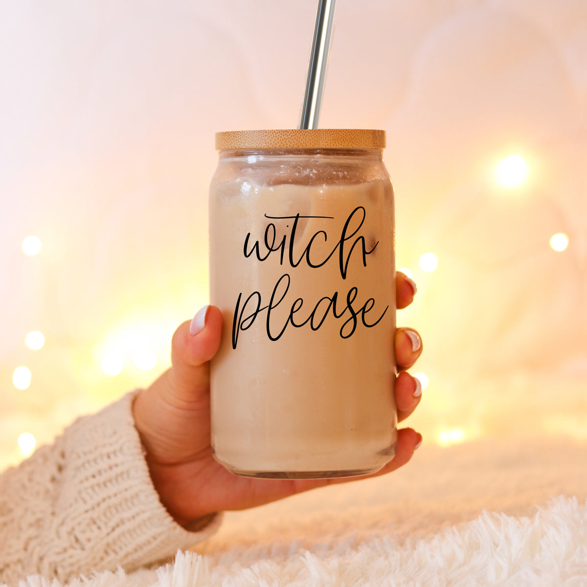 Witch Please 17oz Glass Tumbler With Bamboo Lid Stainless Straws And Cleaner