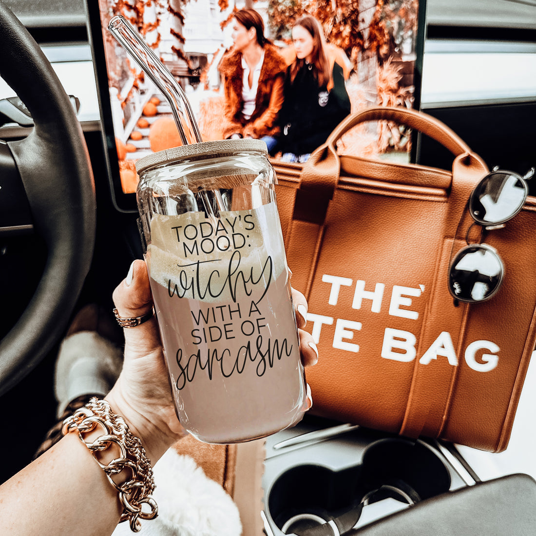 20oz Glass Tumbler Hocus Pocus Coffee Quote With Bamboo Lid Straws And Cleaner