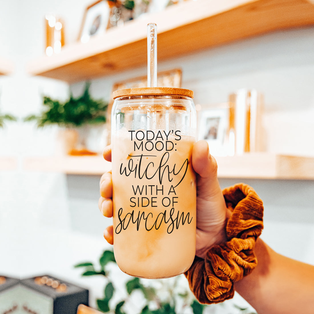 20oz Glass Tumbler Hocus Pocus Coffee Quote With Bamboo Lid Straws And Cleaner