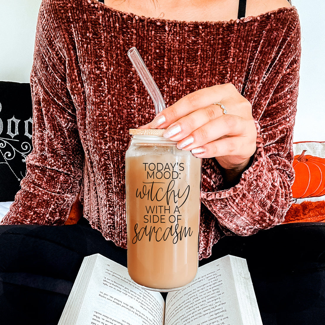 20oz Glass Tumbler Hocus Pocus Coffee Quote With Bamboo Lid Straws And Cleaner