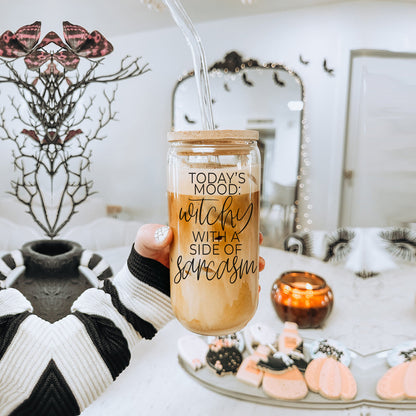 20oz Glass Tumbler Hocus Pocus Coffee Quote With Bamboo Lid Straws And Cleaner