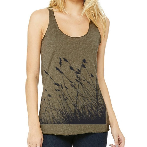 Womens Nature Print Racerback Tank Top Heathered Scoop Neck