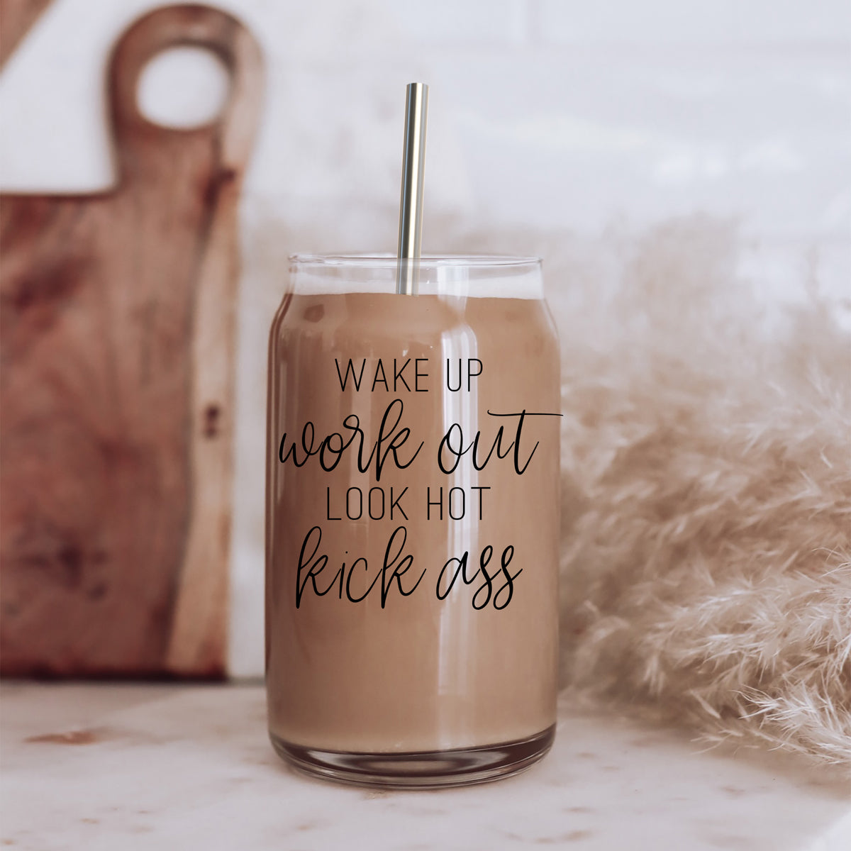 Wake Up Look Hot 17oz Glass Tumbler With Bamboo Lid - Motivational Coffee Cup