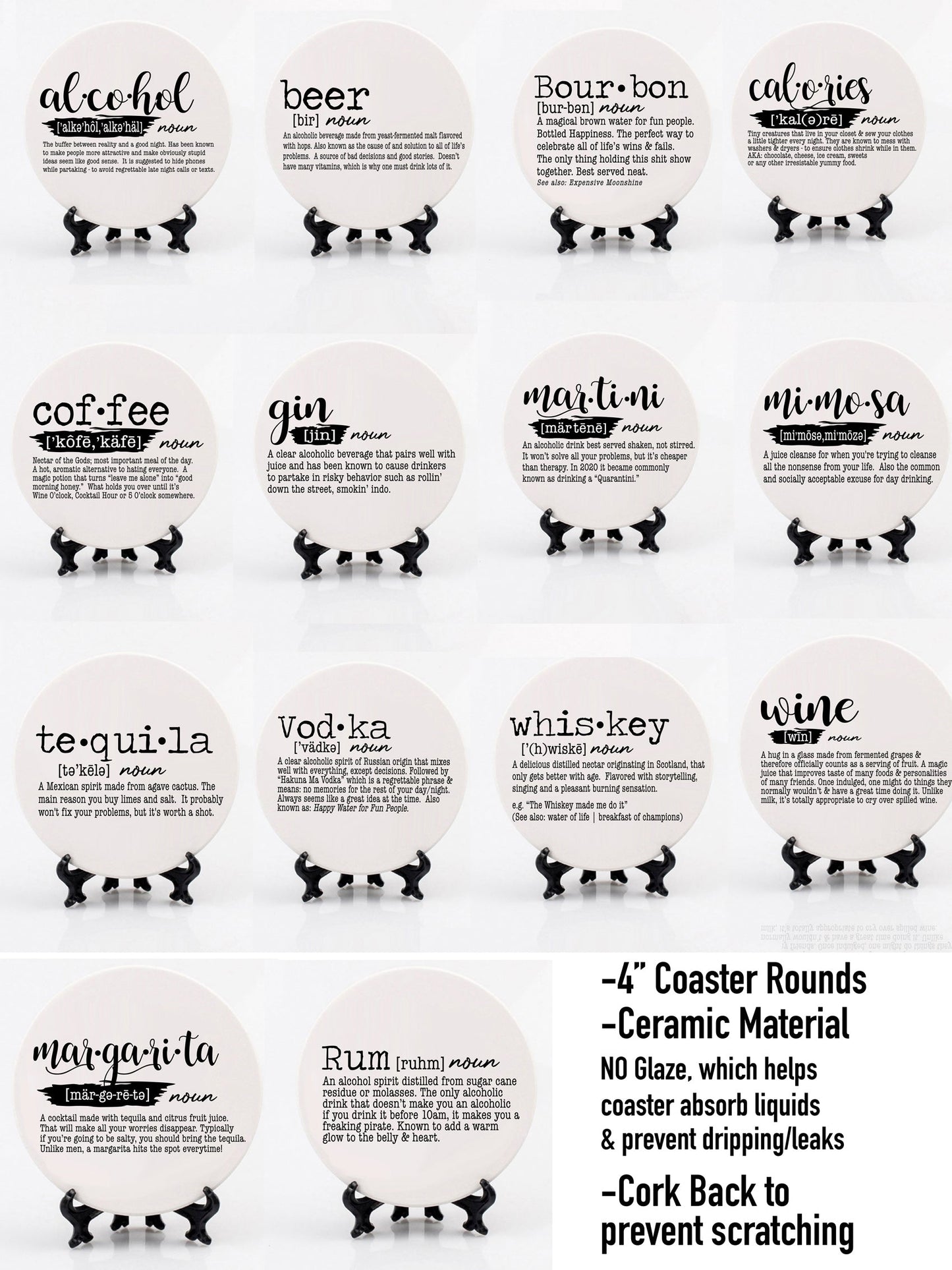 Funny Drink Definition Coasters Set Dictionary Quote Coasters For Bar And Countertop Decor