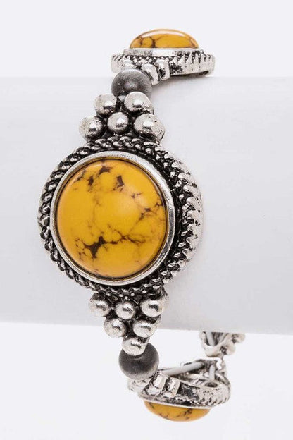 Western Black Howlite Stone Stretch Bracelet Silver