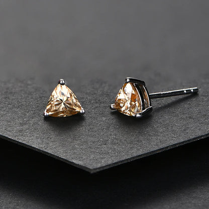 Yellow Moissanite Trillion Stud Earrings 5x5mm 0.5ct 925 Silver Screw Back