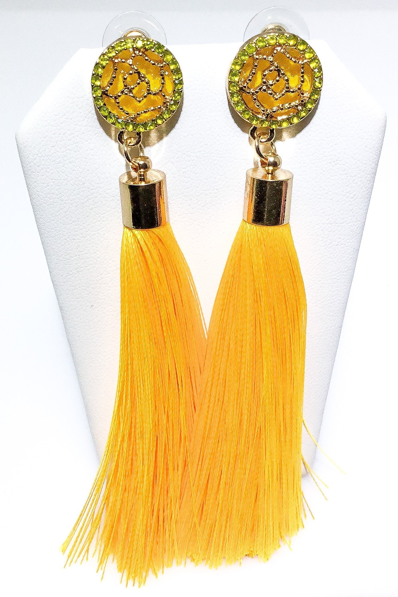 Indian Blue Tassel Drop Dangle Earrings Gold Accent