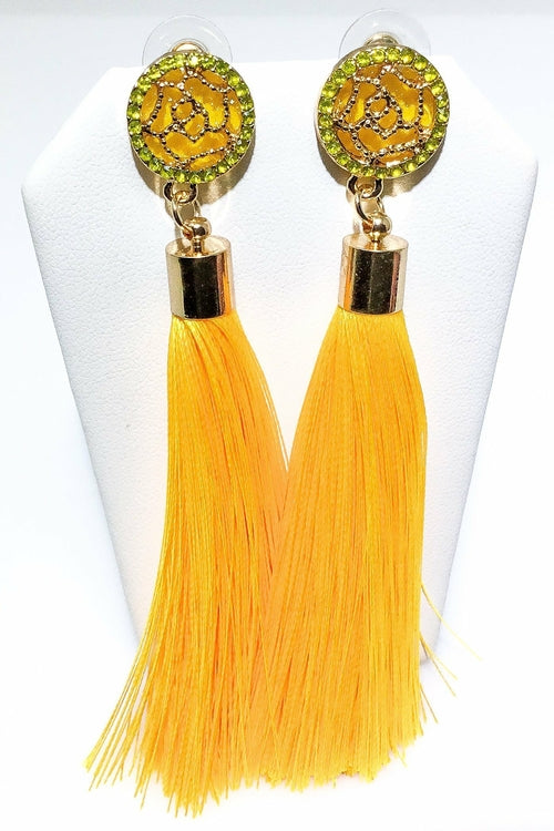 Indian Blue Tassel Drop Dangle Earrings Gold Accent