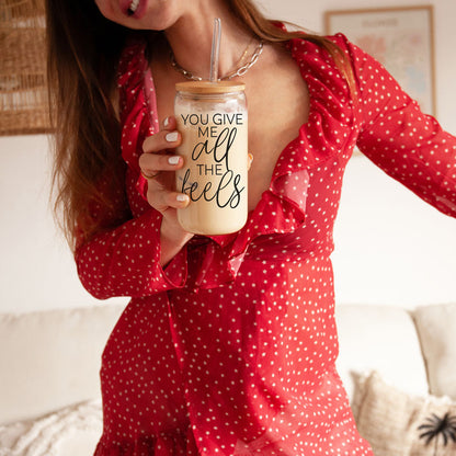 You Give Me All The Feels 20oz Glass Cup With Bamboo Lid Cute Gift